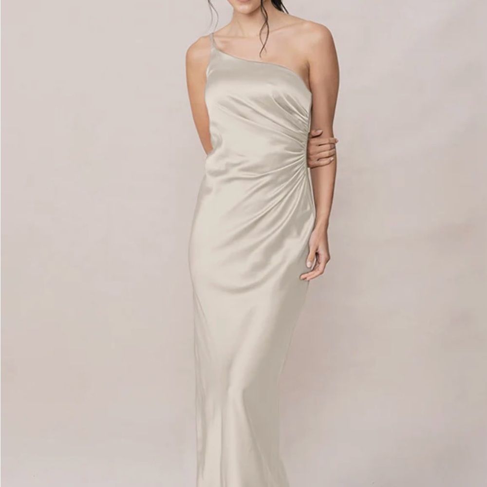 Elegant One-Shoulder Champagne Bridesmaids gown